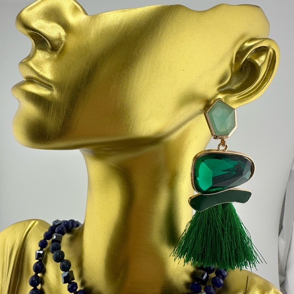 Anthropologie Green Crystal Tassel Earrings - Picture 8 of 8